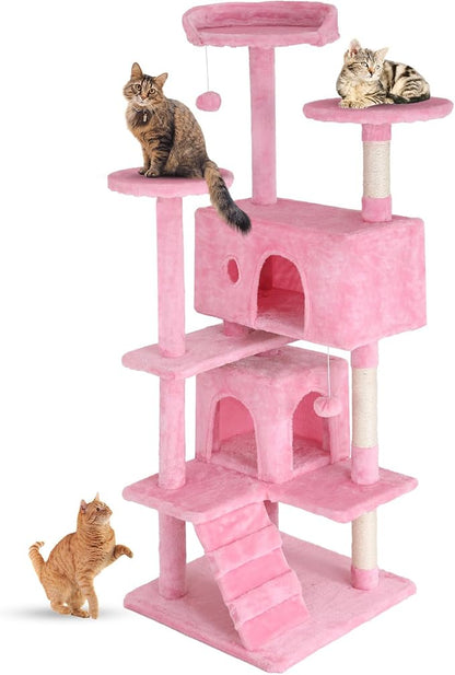 FDW | 54" Cat Tree Tower | Pink | Multi-Level Indoor Activity Center by FDW