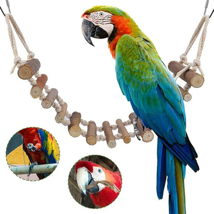 Joyzan Rope Ladder Bird Toy, Wood Stairs Climbing Activity Attachment Natural - Image 6