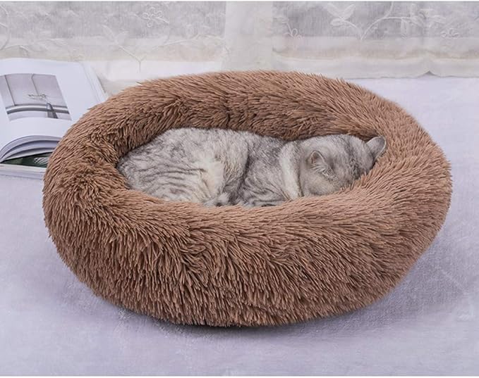 BODISEINT Faux Fur Dog Bed Cat Bed, Shag Round Anti-Anxiety Pet Calming Bed - Image 8
