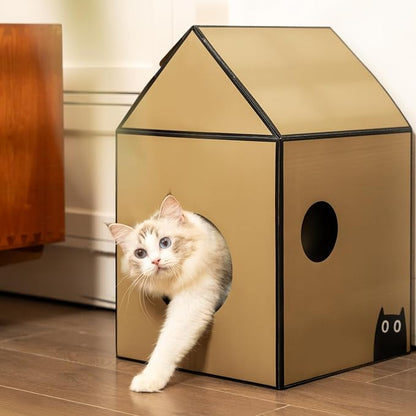 Cardboard Cat House with Scratch Pad & Catnip, Cat Play Scratching House - Image 7