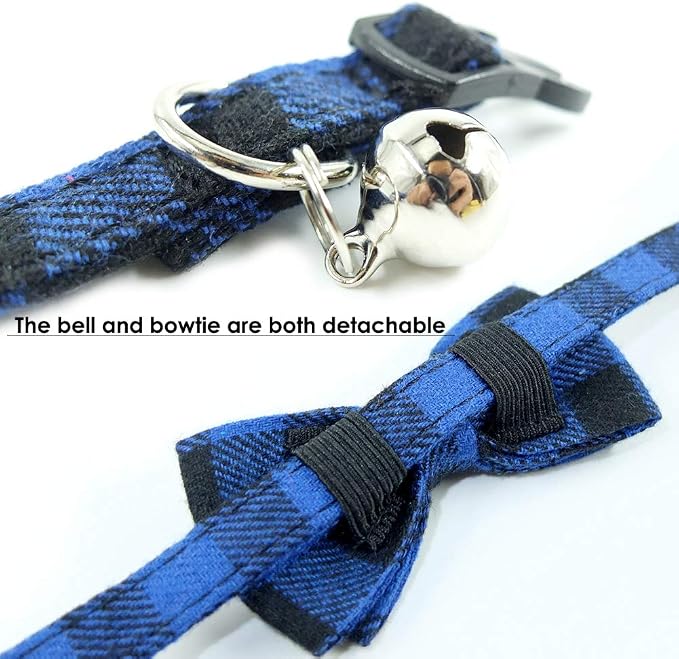 Cat Collar Breakaway with Bell and Bow Tie, Plaid Design Adjustable Safety - Image 4
