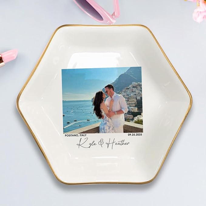 Custom Couple Portrait Polaroid Photo Ring Dish, Personalized Picture Jewelry - Image 4