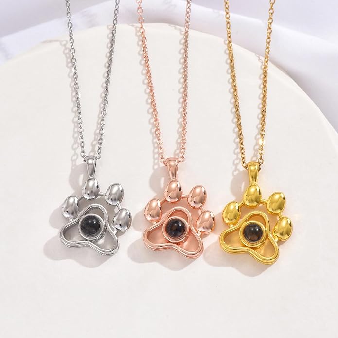 Personalized Cute Dog Cat Paw Name Necklace Forever Love Custom Heart Pendant - Image 2
