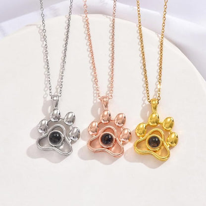 Personalized Cute Dog Cat Paw Name Necklace Forever Love Custom Heart Pendant - Image 2