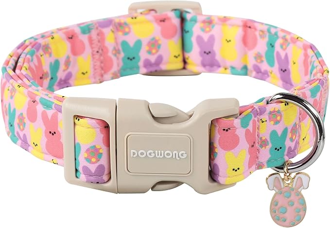 DOGWONG Easter Dog Collar, Cute Bunny Eggs Dog Collar Pink Babbit Pet Collar by DOGWONG