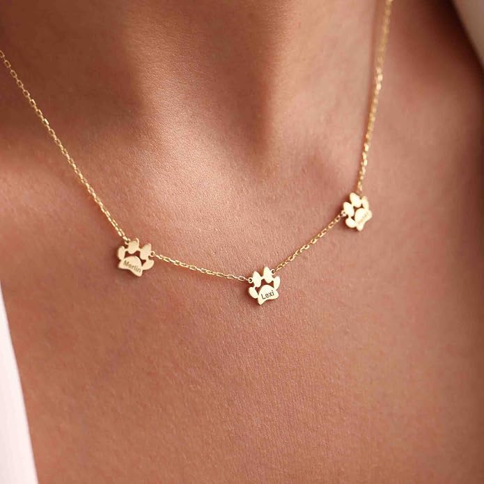 Personalized Cute Dog Cat Paw Name Necklace Forever Love Custom Heart Pendant - Image 4