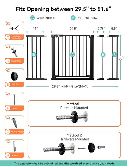 COMOMY 30" Tall Baby Gate for Stairs Doorways, Fits Openings 29.5" to 51.6" Wide - Image 6
