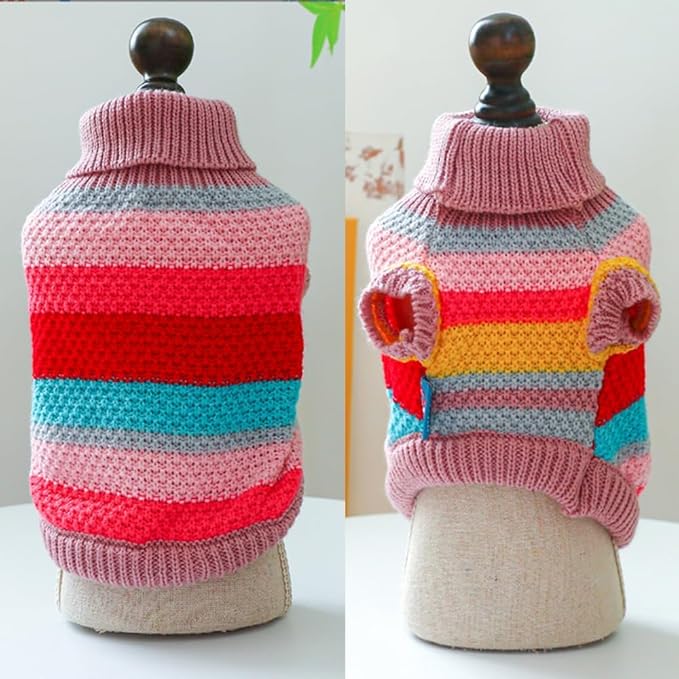Rainbow Puppy Sweater for Small Dog Pullover Knitted Dog Sweatshirt Cable Cat - Image 3