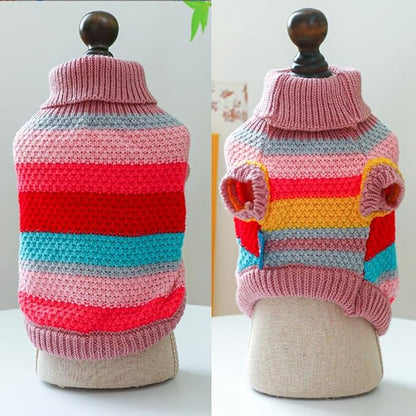 Rainbow Puppy Sweater for Small Dog Pullover Knitted Dog Sweatshirt Cable Cat - Image 3