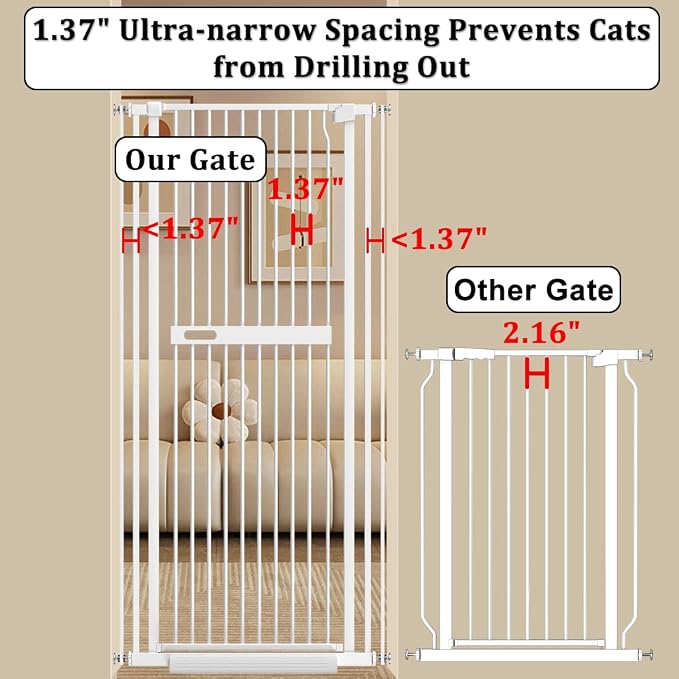 WAOWAO 71" Extra Tall Cat Pet Gate 29.92-45.66" Wide Pressure Mounted Walk - Image 4