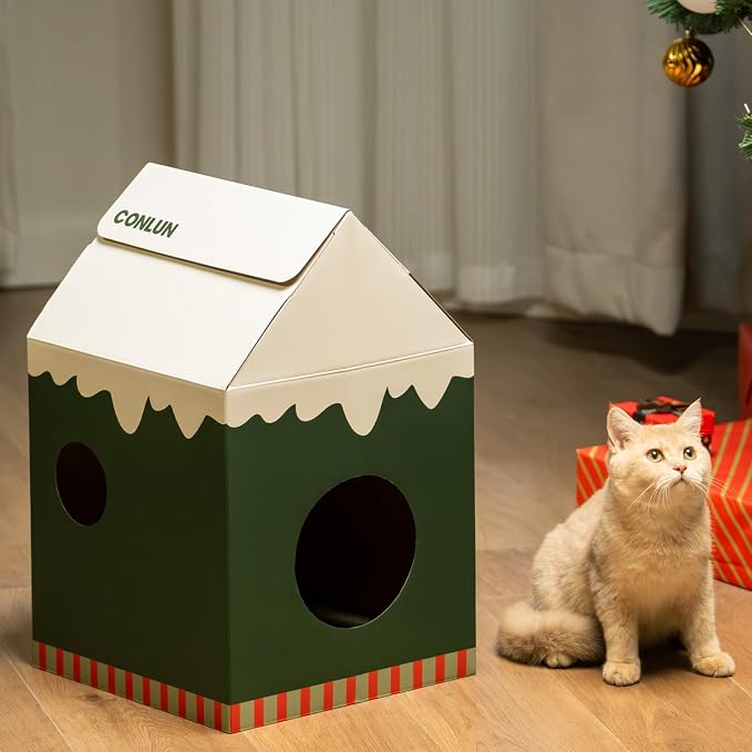 Cardboard Cat House with Scratch Pad & Catnip, Cat Play Scratching House - Image 8