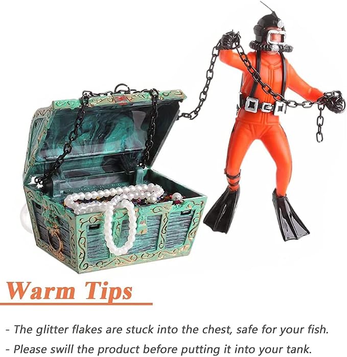 Live-Action Aquarium Ornament Creative Undersea Treasure Chest Diver Air - Image 4
