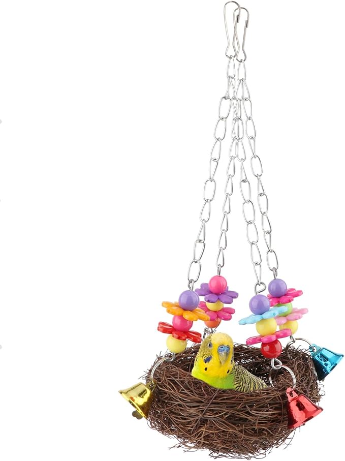 Hypeety Natural Rattan Nest Bird Swing Toy Colorful Flowers Bells by Hypeety