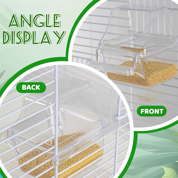 2 Pack Bird Feeders for Cage, No Mess Clear Hanging Parrot Food Bowl, Plastic - Image 4