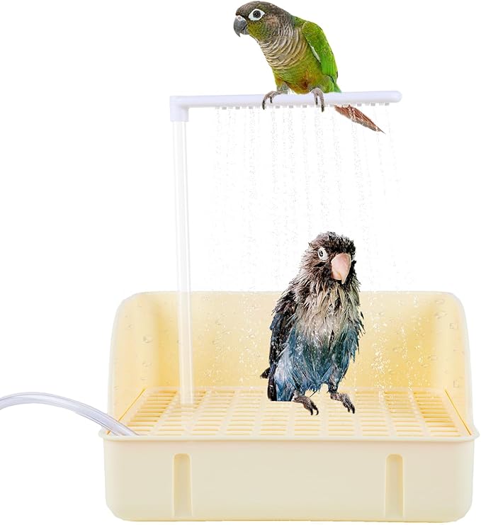 Automatic Bird Bath with Pump, Parrot Bathtub with Anti-Bite Cord Protector by Lonepetu