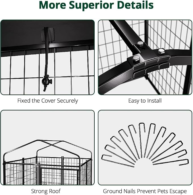 Dog Kennel Outside with Roof, Heavty Duty Welded Dog Crate Playpen with - Image 9