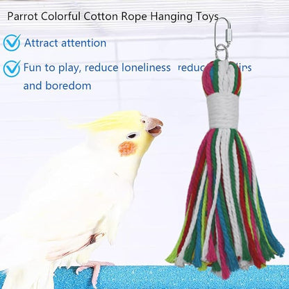 ASOCEA Pet Bird Parrot Colorful Cotton Rope Bite Chew Cage Hanging Toys - Image 5