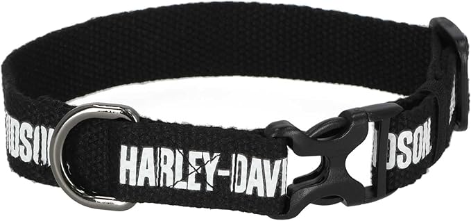 Harley-Davidson Cotton Webbing H-D Text Adjustable Pet Collar – Black/White by Harley-DavidsonFootwear