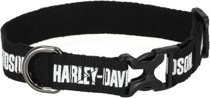 Harley-Davidson Cotton Webbing H-D Text Adjustable Pet Collar – Black/White by Harley-DavidsonFootwear