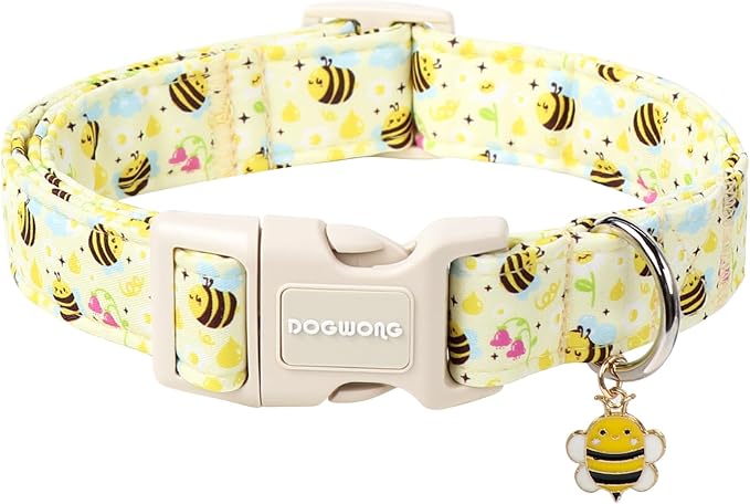 DOGWONG Spring Summer Dog Collar- Bee Flower Dog Collar, Adjustable Soft Girl by DOGWONG