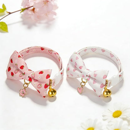 2 Pack Floral Cat Collars with Bow Tie and Bell Adjustable Breakaway Bowtie - Image 3