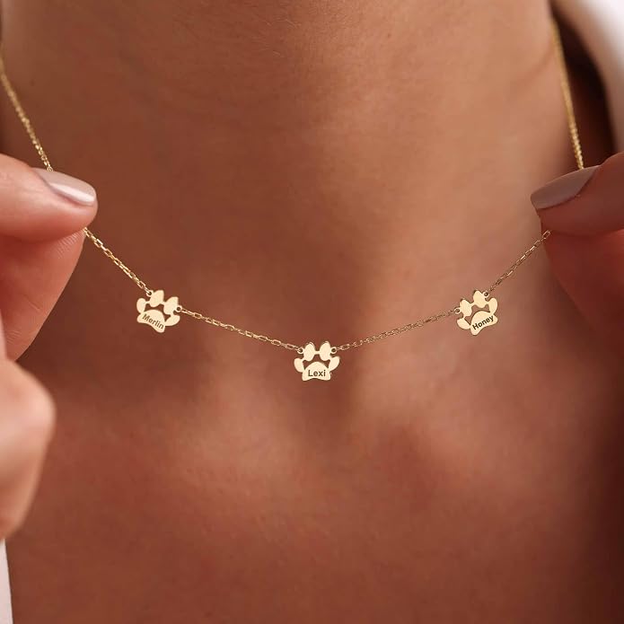 Personalized Cute Dog Cat Paw Name Necklace Forever Love Custom Heart Pendant - Image 3