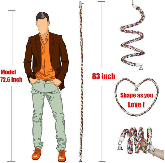 Rope Bungee Perch Bird, 83inch Kintor Pure Natural Colorful Bead Cage Chewing - Image 2