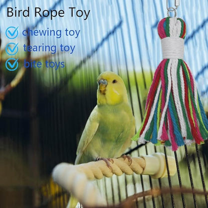 ASOCEA Pet Bird Parrot Colorful Cotton Rope Bite Chew Cage Hanging Toys - Image 7