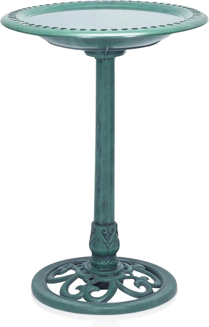 Alpine Corporation TEC116 Outdoor Aged Green Pedestal Birdbath - Image 3