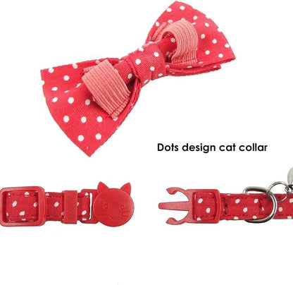 Cat Collar with Bell and Bow Tie, Breakaway Clasp Cute Dots Kitty Kitten Collar - Image 4