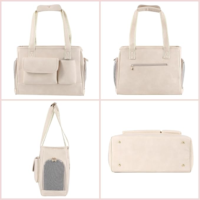 Dog Carrier Purse, Fashion Leather Pet Carrier Bag, Airline Approved Soft Sided - Image 4