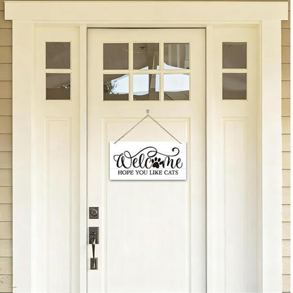 Welcome Sign for Front Door, Welcome Decor Wooden Hanging Sign for Cats Lover - Image 4