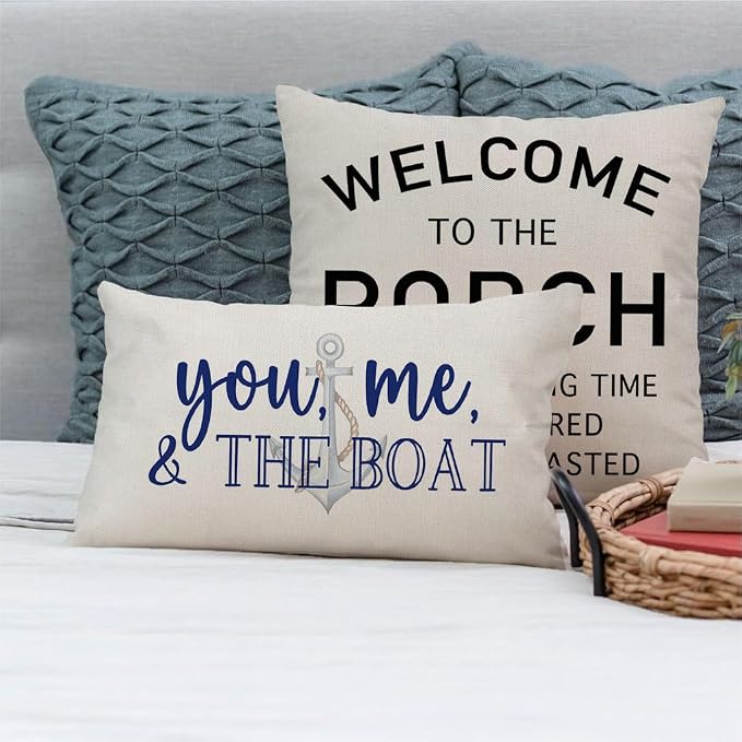 PANDICORN Lake Throw Pillow Cover 12x20 Inch Blue Words You Me and The Boat - Image 6