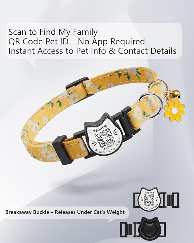 Breakaway Cat Collar with QR Code ID Tag, Adjustable Cotton Kitten Collar with - Image 4