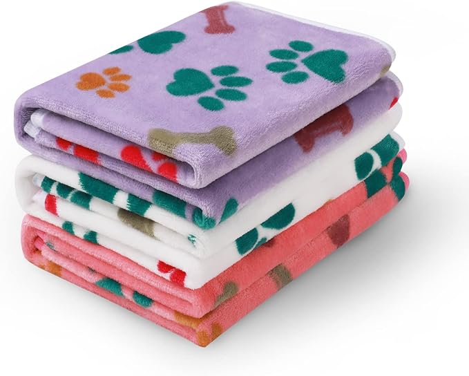 Luciphia 1 Pack 3 Blankets Fluffy Premium Fleece Pet Blanket Flannel Paw Bone by luciphia