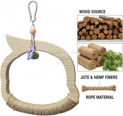Wooden Bird Swing Perch Toy for Small and Medium Parrots, Natural Wood Ring - Image 6
