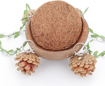 Bird Natural Coconut Nest Sugar Glider Hanging Swing Toy - Image 5