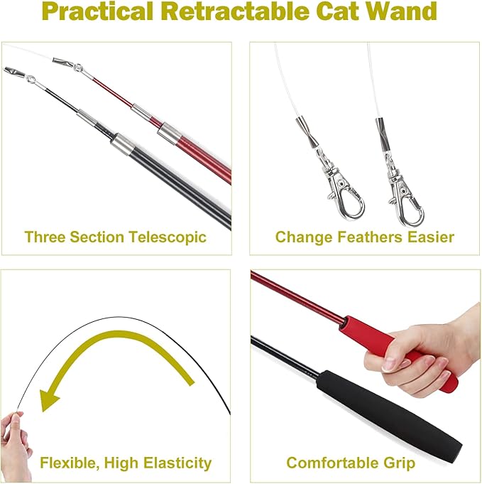 Cat Toys for Indoor Cats, Interactive Cat Toy 2PCS Retractable Wand Toy and - Image 4