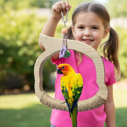 Wooden Bird Swing Perch Toy for Small and Medium Parrots, Natural Wood Ring - Image 4