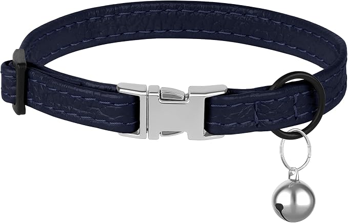 Leather Cat Collar with Buckle and Removable Bell - Image 7