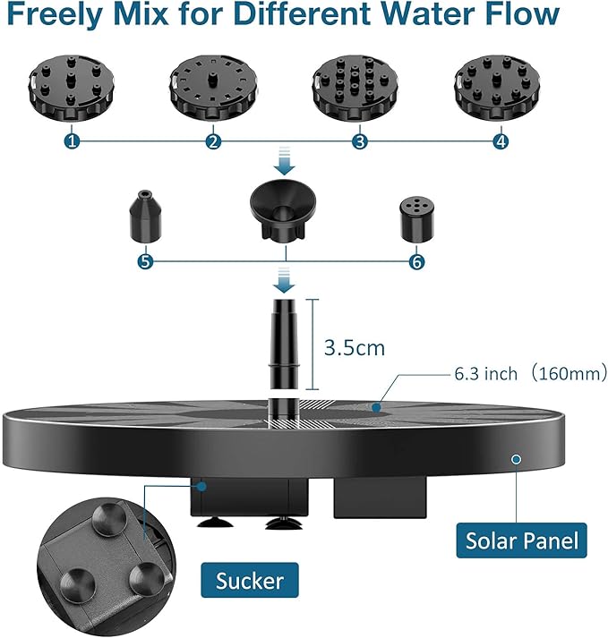 AISITIN Solar Fountain Pump 2.5W, 6.7" Solar Powered Water Fountain - Image 6