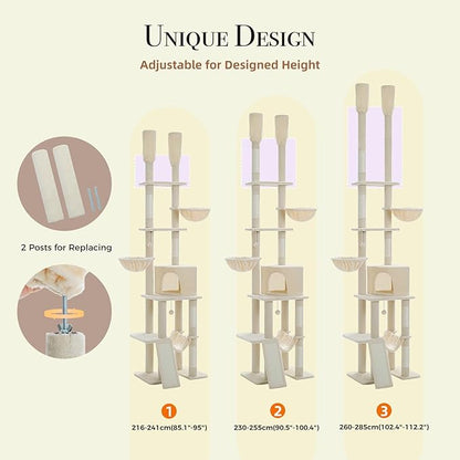 Floor to Ceiling Cat Tree Height Adjustable, Tall Cat Tower 7 Tiers Activity - Image 2