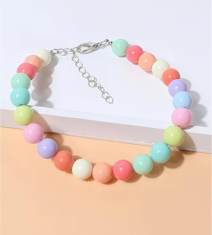 Hosiwei Dog and Cat Rainbow Beads Collar Necklace, Faux Pearls Necklace Pet - Image 6
