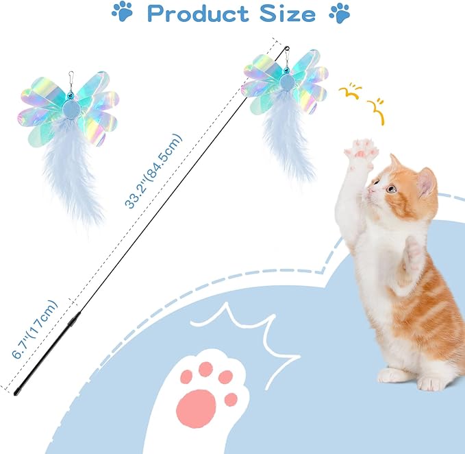 Pawaboo Feather Teaser Cat Toy, Interactive Feather Wand Cats Toy Flying - Image 7