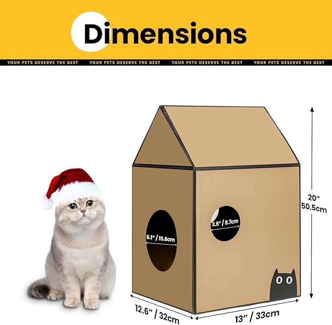 Cardboard Cat House with Scratch Pad & Catnip, Cat Play Scratching House - Image 5