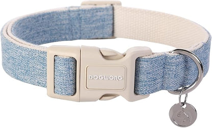 DOGWONG Cotton Hemp Dog Collar, Heavy-Duty Baby Blue Dog Collar Adjustable Soft by DOGWONG