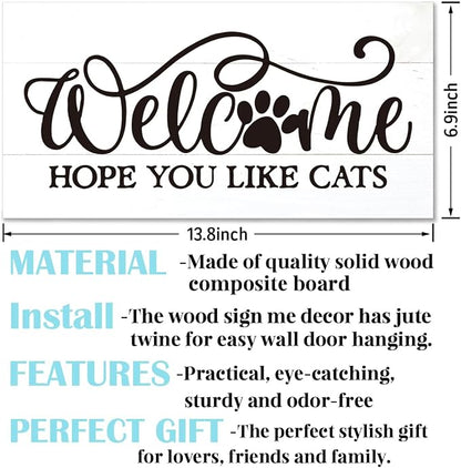 Welcome Sign for Front Door, Welcome Decor Wooden Hanging Sign for Cats Lover - Image 2