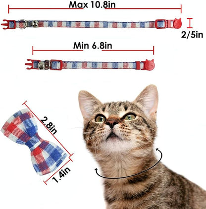 Cat Collar Breakaway with Bell and Bow Tie, Plaid Design Adjustable Safety - Image 6