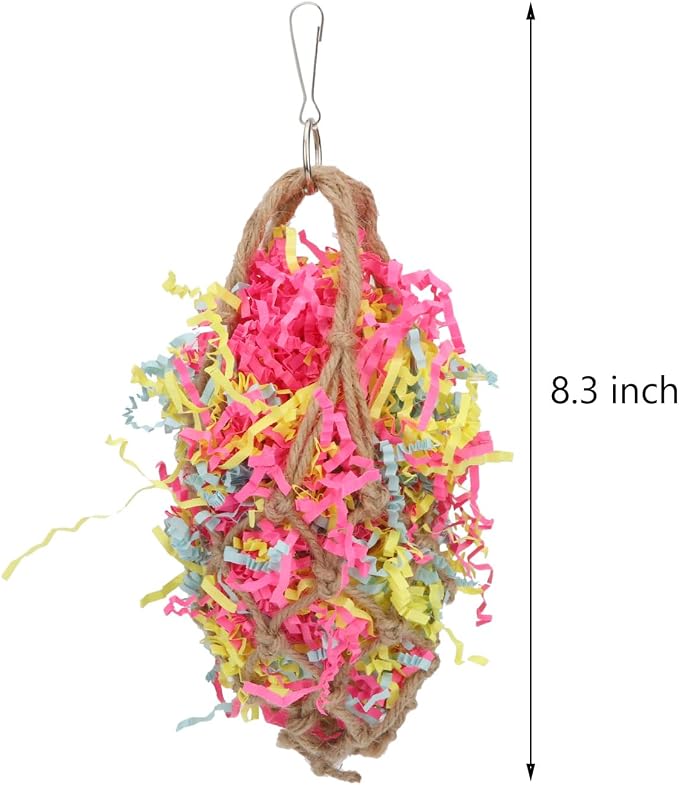 Wontee Bird Jute Paper Strips Parrot Mesh Bag Hanging Chewing Toy - Image 4
