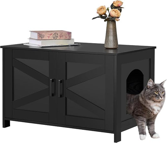 Homhedy Cat Litter Box Enclosure, Wooden Cat Washroom Furniture by Homhedy